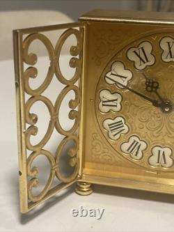 Rare Vintage Swiss L Bucherer Gold Gilt Brass clock 15 Jewels Works