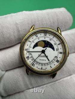 Rare Vintage Swiss Made SILVANA Quartz With Moon Phase Watch New Battery/Works