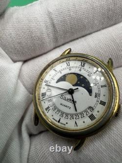 Rare Vintage Swiss Made SILVANA Quartz With Moon Phase Watch New Battery/Works