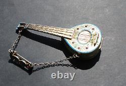 Rare Vintage Swiss Mandolin music box / silver brooch