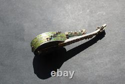 Rare Vintage Swiss Mandolin music box / silver brooch