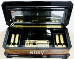 Rare Vintage Swiss Reuge Inlaid Walnut & Ebonised 5 Barrel Musical Music Box