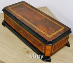 Rare Vintage Swiss Reuge Inlaid Walnut & Ebonised 5 Barrel Musical Music Box