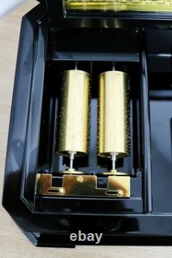 Rare Vintage Swiss Reuge Inlaid Walnut & Ebonised 5 Barrel Musical Music Box