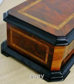 Rare Vintage Swiss Reuge Inlaid Walnut & Ebonised 5 Barrel Musical Music Box