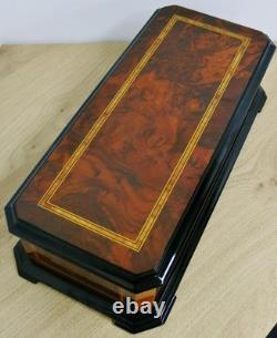 Rare Vintage Swiss Reuge Inlaid Walnut & Ebonised 5 Barrel Musical Music Box