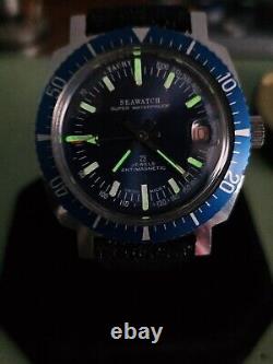 Rare & Vintage Swiss Seawatch Diver Watch WithDate In Blue