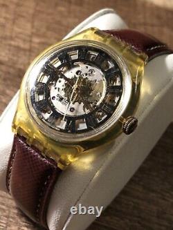 Rare Vintage Swiss Swatch Automatic Skeleton Watch AG 1995 Wristwatch Is Running