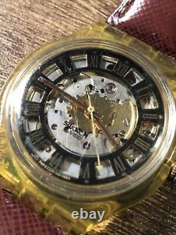 Rare Vintage Swiss Swatch Automatic Skeleton Watch AG 1995 Wristwatch Is Running
