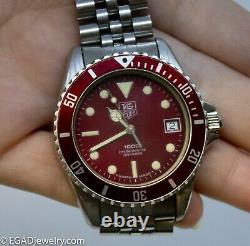Rare Vintage Tag Heuer Red Dial 1000 Series Wristwatch 980 913 N Swiss Made