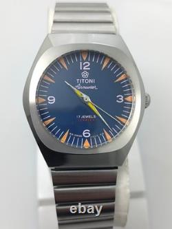 Rare Vintage Titoni Airmaster Blue Dial 17 Jewels Manual Wind Swiss Made Watch