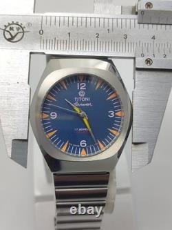 Rare Vintage Titoni Airmaster Blue Dial 17 Jewels Manual Wind Swiss Made Watch