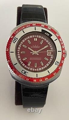 Rare Vintage Windert Watch Swiss Pilots Watch Month Indicator Burgundy Dial