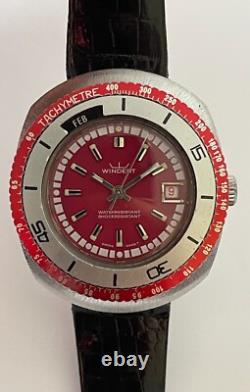 Rare Vintage Windert Watch Swiss Pilots Watch Month Indicator Burgundy Dial