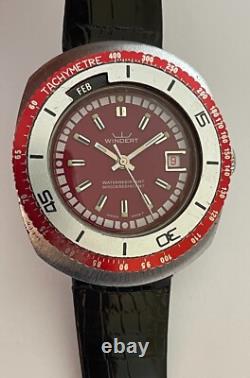 Rare Vintage Windert Watch Swiss Pilots Watch Month Indicator Burgundy Dial
