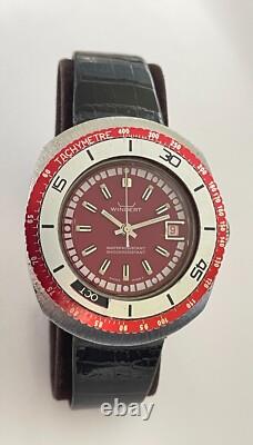 Rare Vintage Windert Watch Swiss Pilots Watch Month Indicator Burgundy Dial