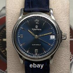 Rare Vintage WylerVetta Watch Automatic Blue Dial Swiss Made Men's Wristwatch