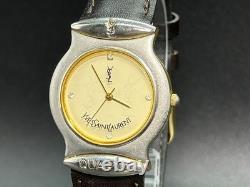 Rare! Vintage YVES SAINT LAURENT Gold Diamonds Dial 30mm Swiss QZ Watch From JAP