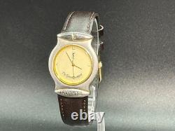 Rare! Vintage YVES SAINT LAURENT Gold Diamonds Dial 30mm Swiss QZ Watch From JAP