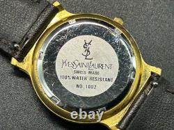 Rare! Vintage YVES SAINT LAURENT Gold Diamonds Dial 30mm Swiss QZ Watch From JAP