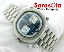 Rare Vintage Zodiac Chronograph Swiss Automatic 43mm Steel Blue Dial Wrist Watch