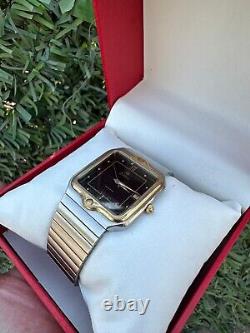 Rare Zodiac Watch Vintage 80s Men Golden Bezel Swiss Movement Black Sky Dial