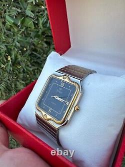 Rare Zodiac Watch Vintage 80s Men Golden Bezel Swiss Movement Black Sky Dial