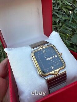 Rare Zodiac Watch Vintage 80s Men Golden Bezel Swiss Movement Black Sky Dial