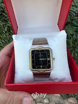 Rare Zodiac Watch Vintage 80s Men Golden Bezel Swiss Movement Black Sky Dial