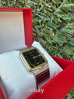 Rare Zodiac Watch Vintage 80s Men Golden Bezel Swiss Movement Black Sky Dial