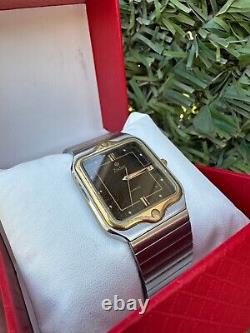 Rare Zodiac Watch Vintage 80s Men Golden Bezel Swiss Movement Black Sky Dial