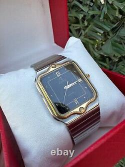 Rare Zodiac Watch Vintage 80s Men Golden Bezel Swiss Movement Black Sky Dial