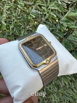 Rare Zodiac Watch Vintage 80s Men Golden Bezel Swiss Movement Black Sky Dial