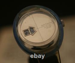 Rare vintage Swiss CUSTOMTIME jump hour turquoise and amber acrylic wristwatch