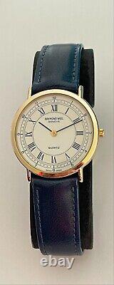 Raymond Weil Geneve Watch Blue Swiss Made Roman Numbers 18K Gold EP