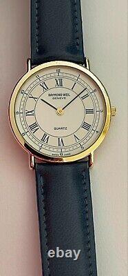 Raymond Weil Geneve Watch Blue Swiss Made Roman Numbers 18K Gold EP