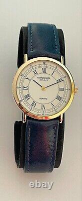 Raymond Weil Geneve Watch Blue Swiss Made Roman Numbers 18K Gold EP