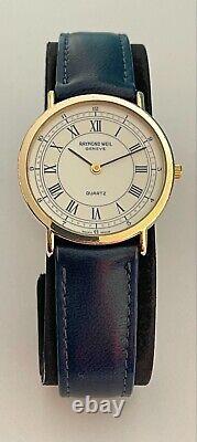 Raymond Weil Geneve Watch Blue Swiss Made Roman Numbers 18K Gold EP