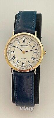 Raymond Weil Geneve Watch Blue Swiss Made Roman Numbers 18K Gold EP