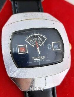 SICURA JUMP HOUR DIGITAL HAND WIND SWISS RARE VINTAGE MEN'S WRIST WATCH 70s