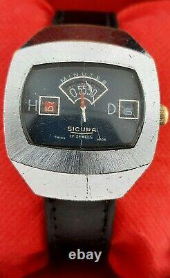 SICURA JUMP HOUR DIGITAL HAND WIND SWISS RARE VINTAGE MEN'S WRIST WATCH 70s