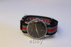 SWISS MADE Omikron MILITARY, Rare BLACK Jumbo Dial, Mechanical, Nato, Vintage