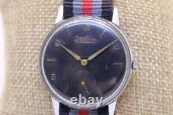 SWISS MADE Omikron MILITARY, Rare BLACK Jumbo Dial, Mechanical, Nato, Vintage