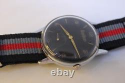 SWISS MADE Omikron MILITARY, Rare BLACK Jumbo Dial, Mechanical, Nato, Vintage