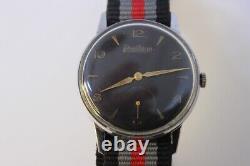 SWISS MADE Omikron MILITARY, Rare BLACK Jumbo Dial, Mechanical, Nato, Vintage