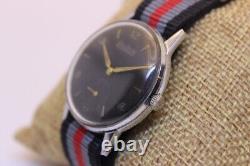 SWISS MADE Omikron MILITARY, Rare BLACK Jumbo Dial, Mechanical, Nato, Vintage