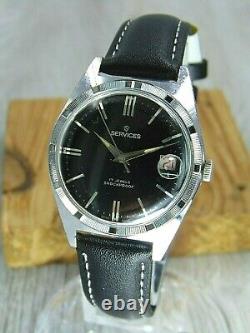 Services Black dial mechanical 17j vintage rare Swiss mens watch