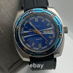 Skin Diver ELVES Vintage Watch Automatic 200M Swiss Made Mens Blue Dial Rare 70