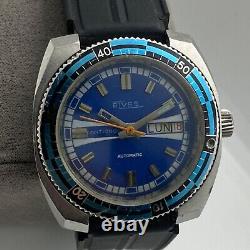 Skin Diver ELVES Vintage Watch Automatic 200M Swiss Made Mens Blue Dial Rare 70