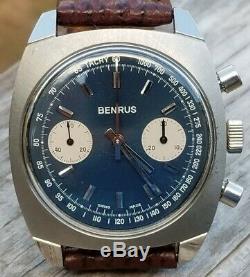 Super RARE 1969 Benrus Blue Dial Chronograph Swiss Valjoux 7733 Overhauled A+